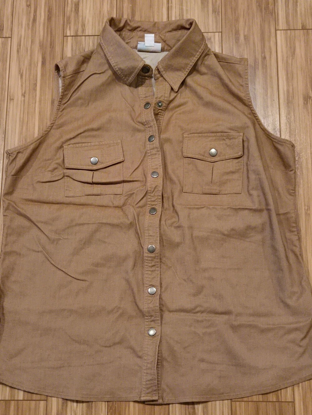 Lularoe Sleeveless Snap-Front Utility Shirt - Tan